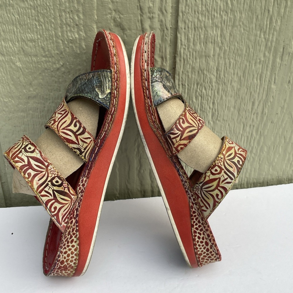 L'Artiste Sandals Womens US Size 7.5-8 /38 Red Caiman Artsy Bohemian Wedge Slide - Picture 7 of 16